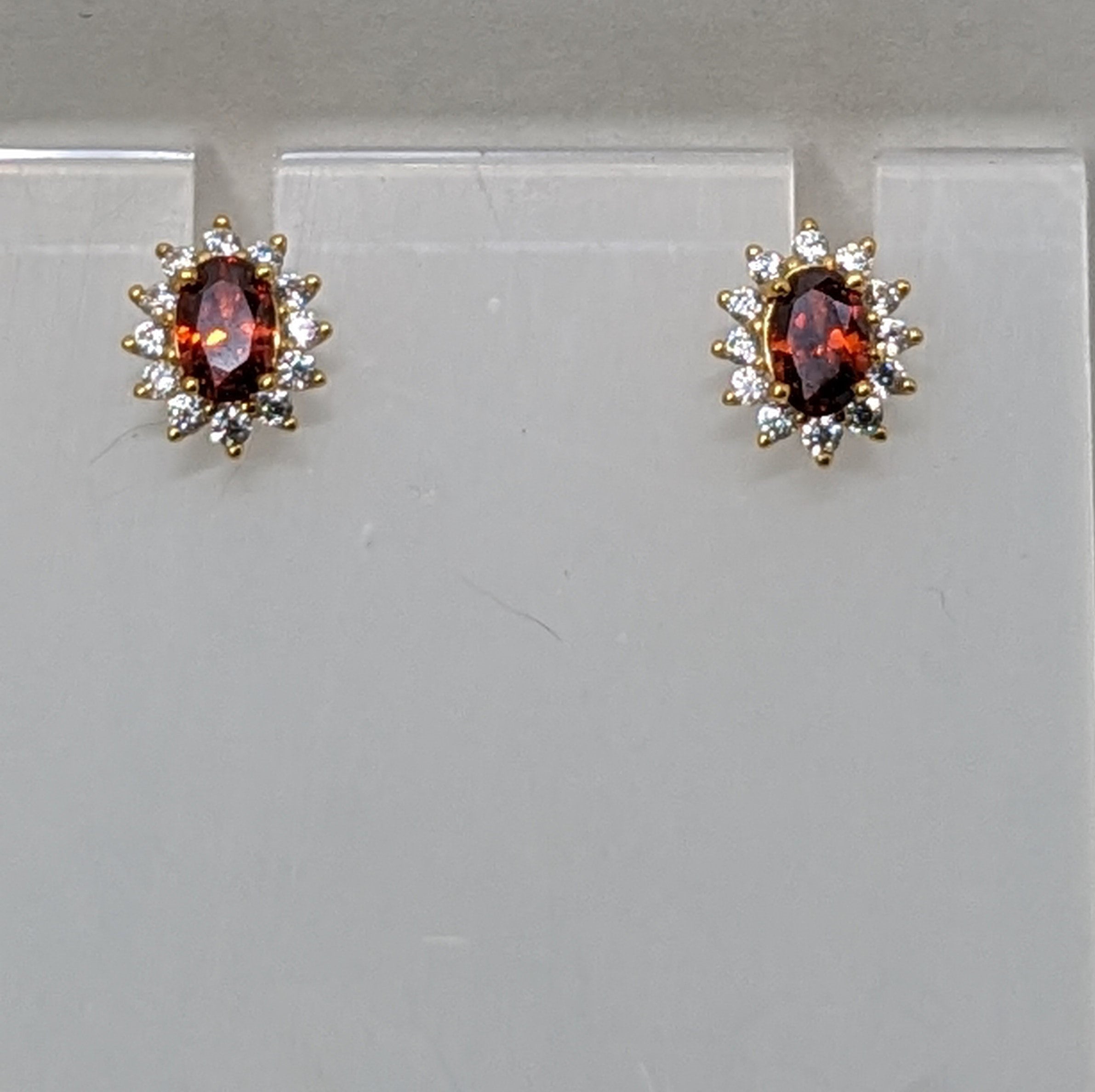 Genuine Ruby Oval Stud Earrings with Diamond Halo