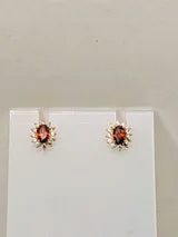 Genuine Ruby Oval Stud Earrings with Diamond Halo