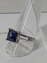 Classic Square Princess Cut 3.5ct Tanzanite Ring with triangular Zircon side accents