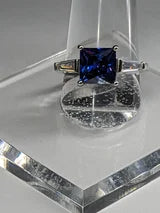 Classic Square Princess Cut 3.5ct Tanzanite Ring with triangular Zircon side accents