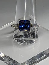 Classic Square Princess Cut 3.5ct Tanzanite Ring with triangular Zircon side accents