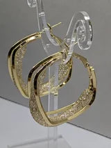 Square Hoop Gold Earrings with ZIrcon Druzy Mesh Lever Post Closure