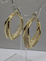 Square Hoop Gold Earrings with ZIrcon Druzy Mesh Lever Post Closure