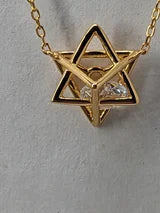 Dimensional Gold Star of David Necklace with Cubic Zirconia