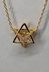 Dimensional Gold Star of David Necklace with Cubic Zirconia