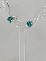 Blue Paraiba Tourmaline aka Deep Teal aka Turquoise Ascher Cut Stud Earrings