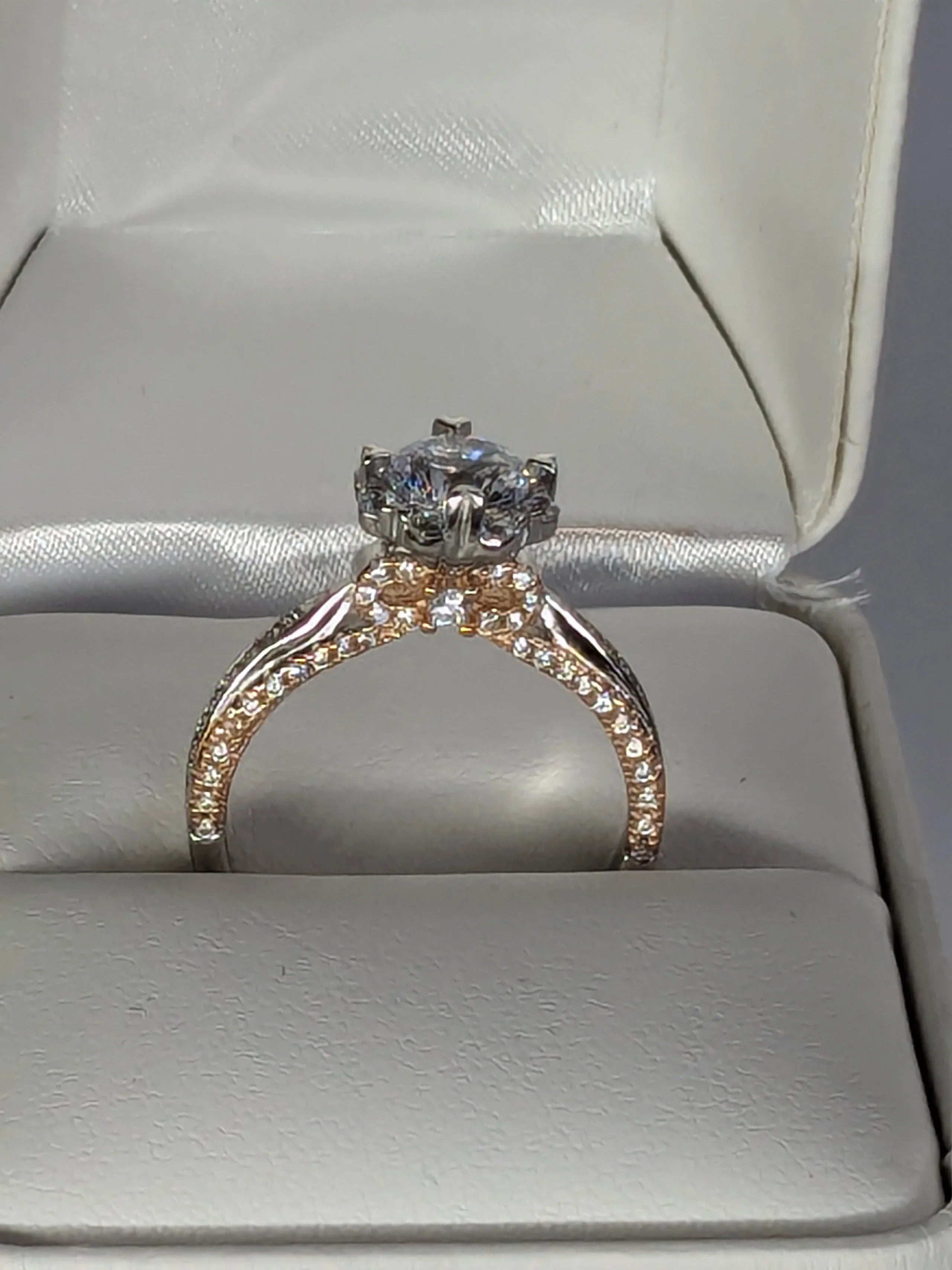 Two Tone Raised Diamond Ring with Halo and Hidden Halo