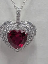 4.5ct Heart Cut Red Faceted Natural Corundum Ruby Necklace